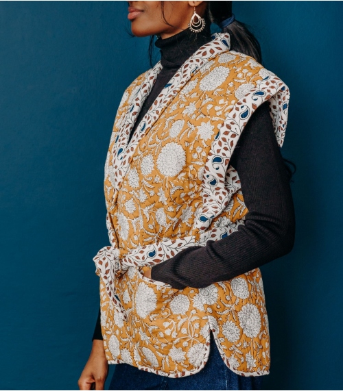Floral jacket size S/M - mustard yellow