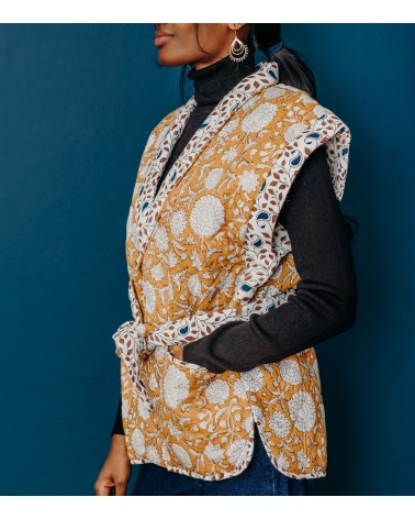 Floral jacket size S/M - mustard yellow