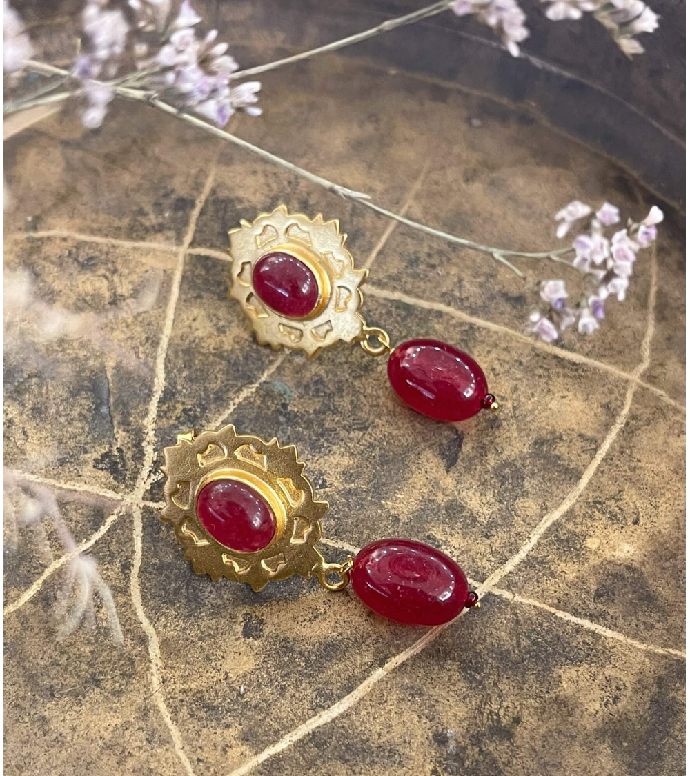 Boucles d'oreilles quartz rouge