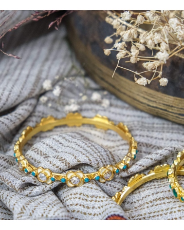Bracelet indien argent plaqué or et turquoises