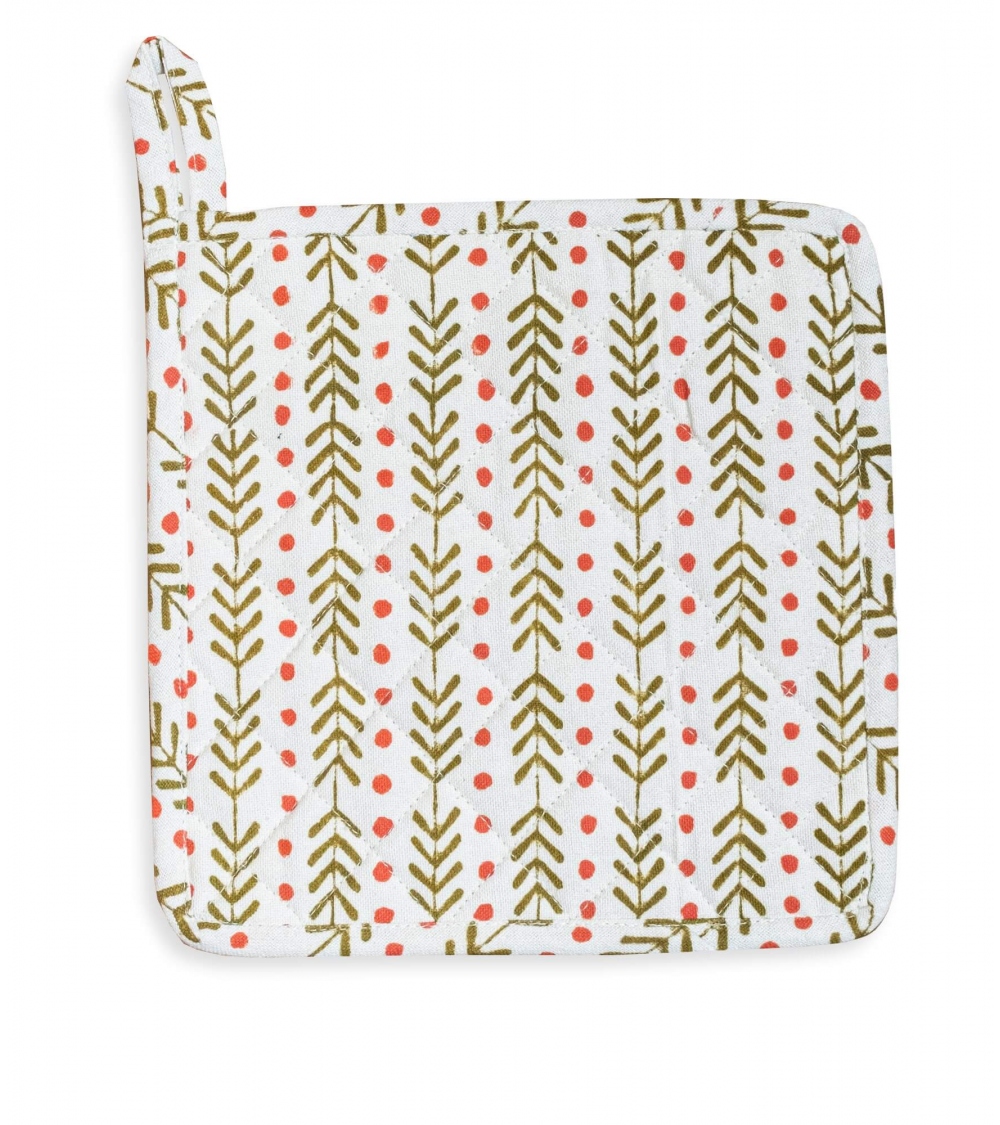 Cotton hot plate holder 8x8 inches - Thea olive