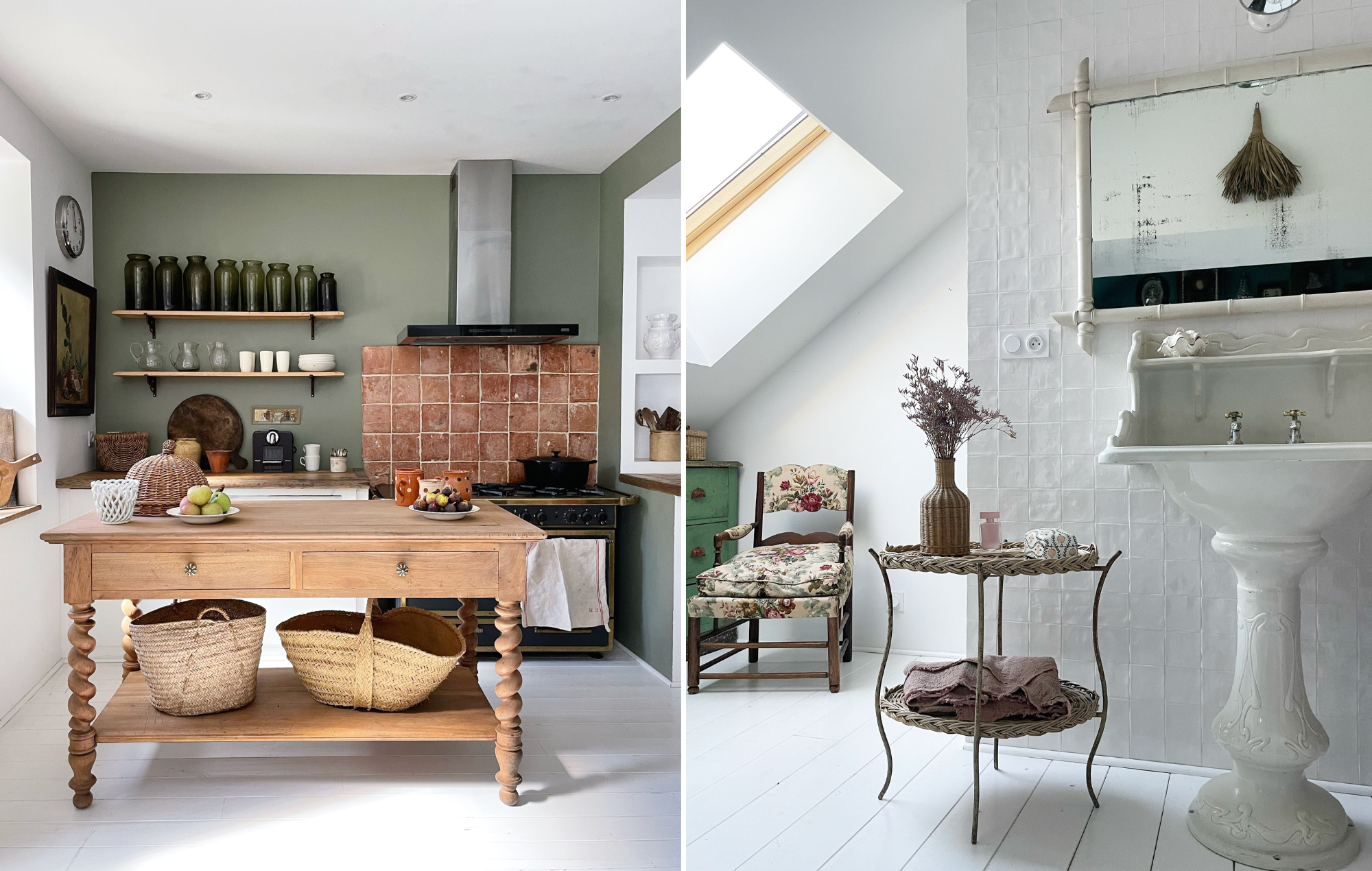 Country style kitchen decor and vintage bathroom