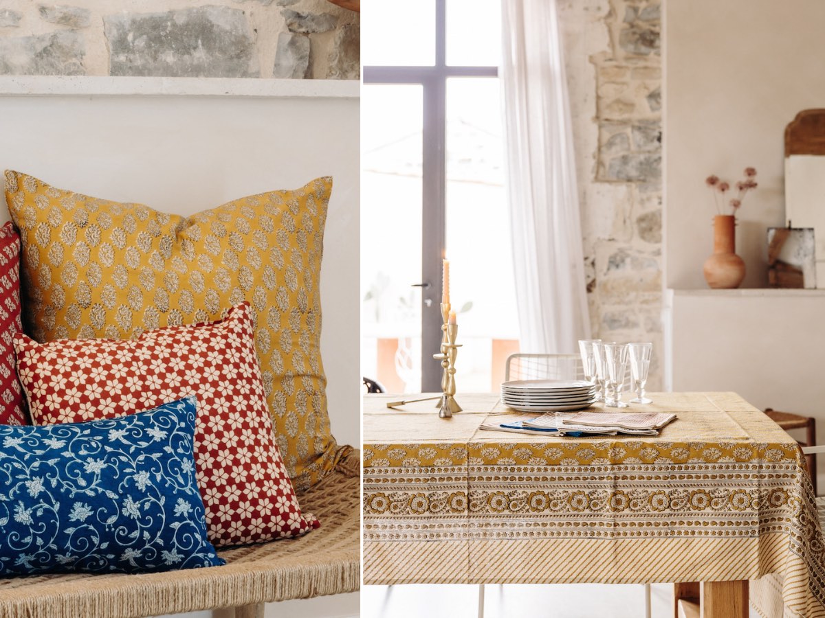Home linen and table linen in natural dyes, Jamini