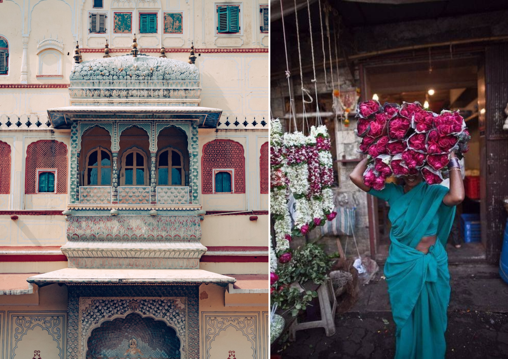 Architecture in the state of Rajasthan, India, Indian woman carrying flowers