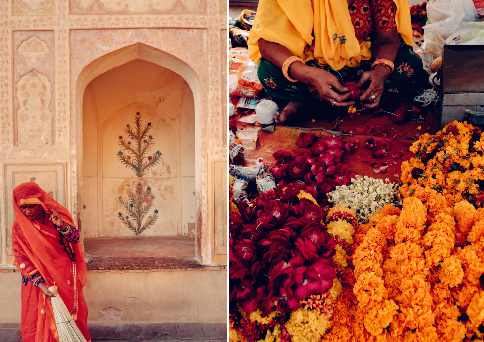 Indian woman in Rajasthan, flower market