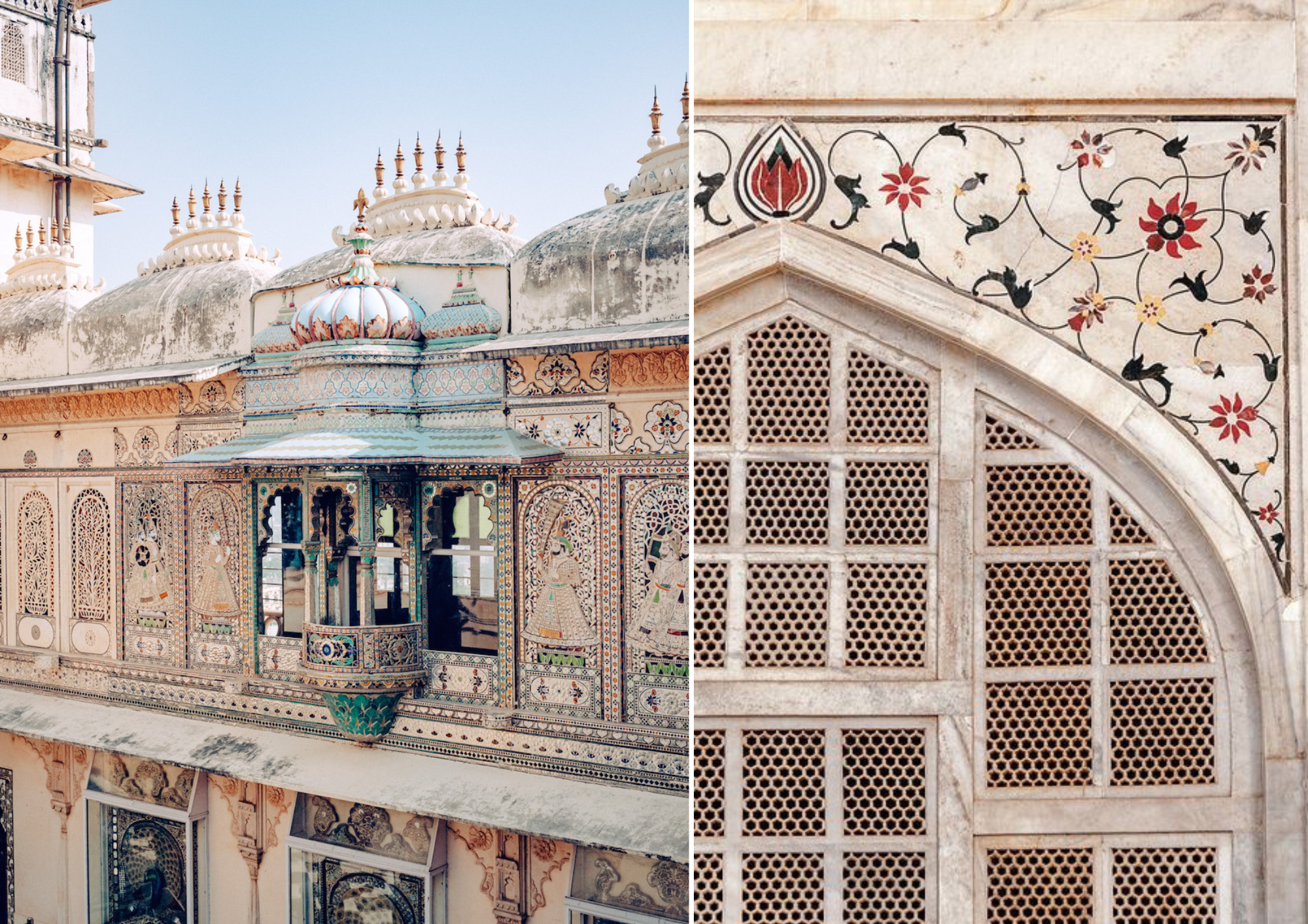 Hindu-Muslim architecture in India, inlay of precious stones in marble
