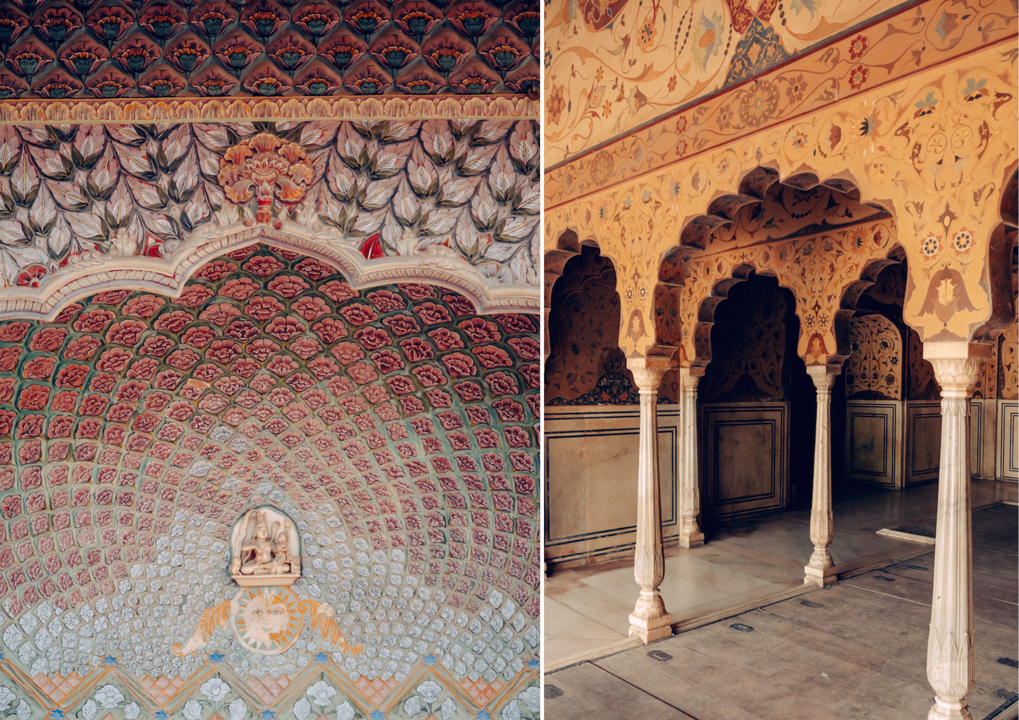 Ceiling of the City Palace in Jaipur, ornaments in Indian palace