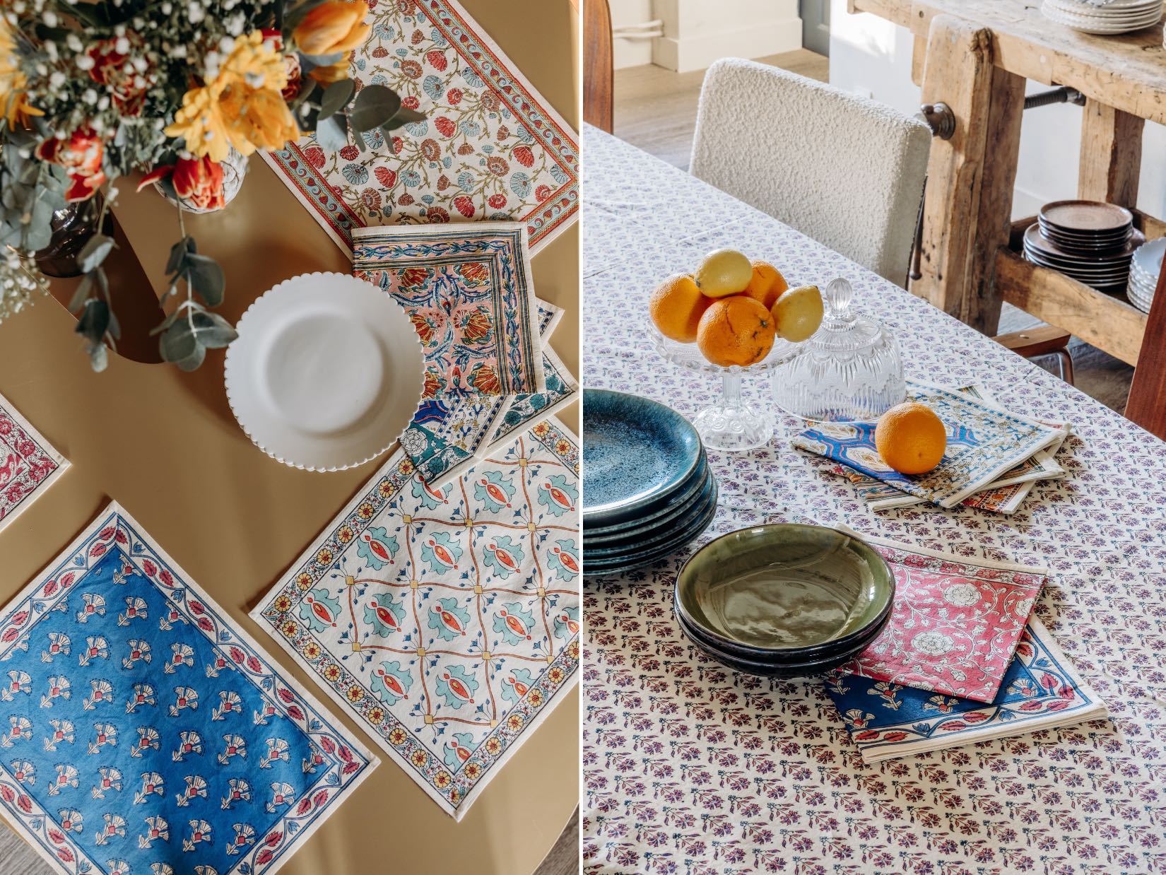 Linge de table fleuri et coloré