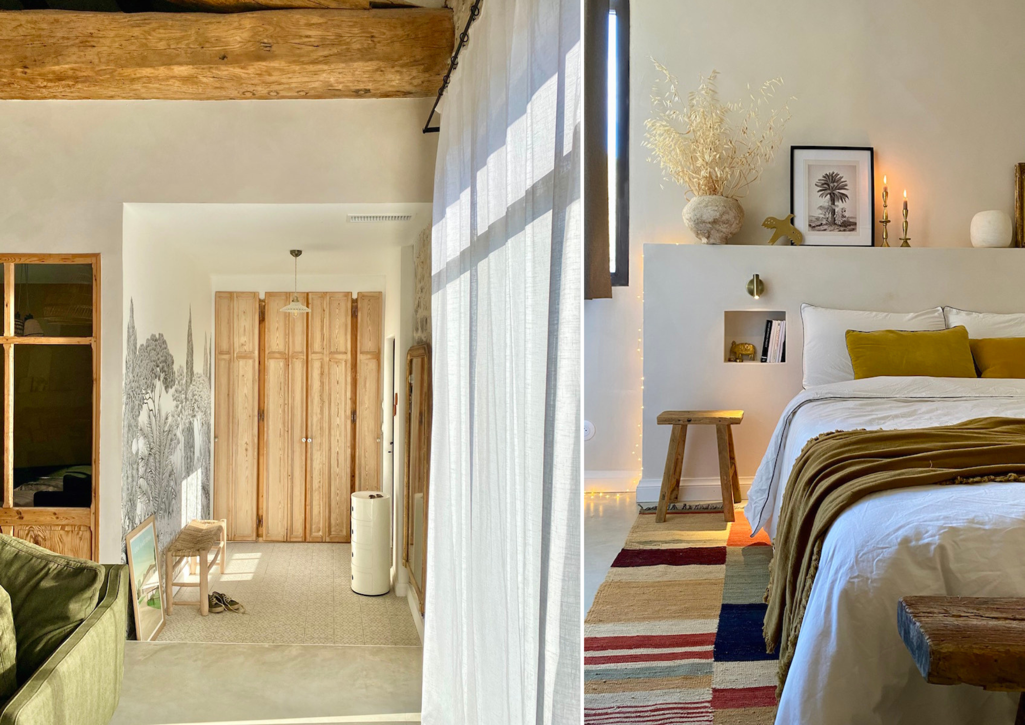 Living room with mediterranean atmosphere, natural bedroom decoration