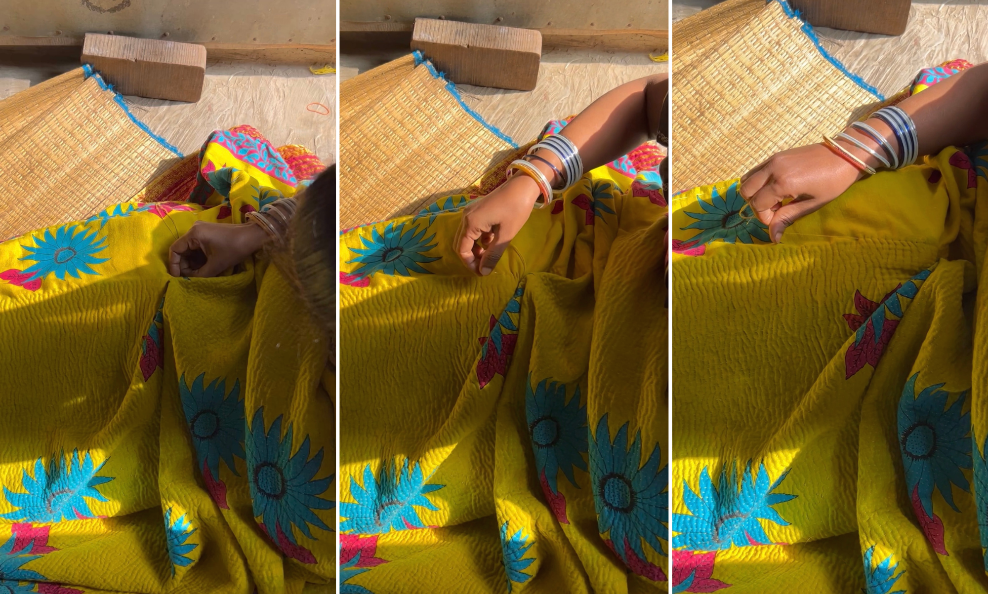 Artisanal production of kantha by a craftswoman