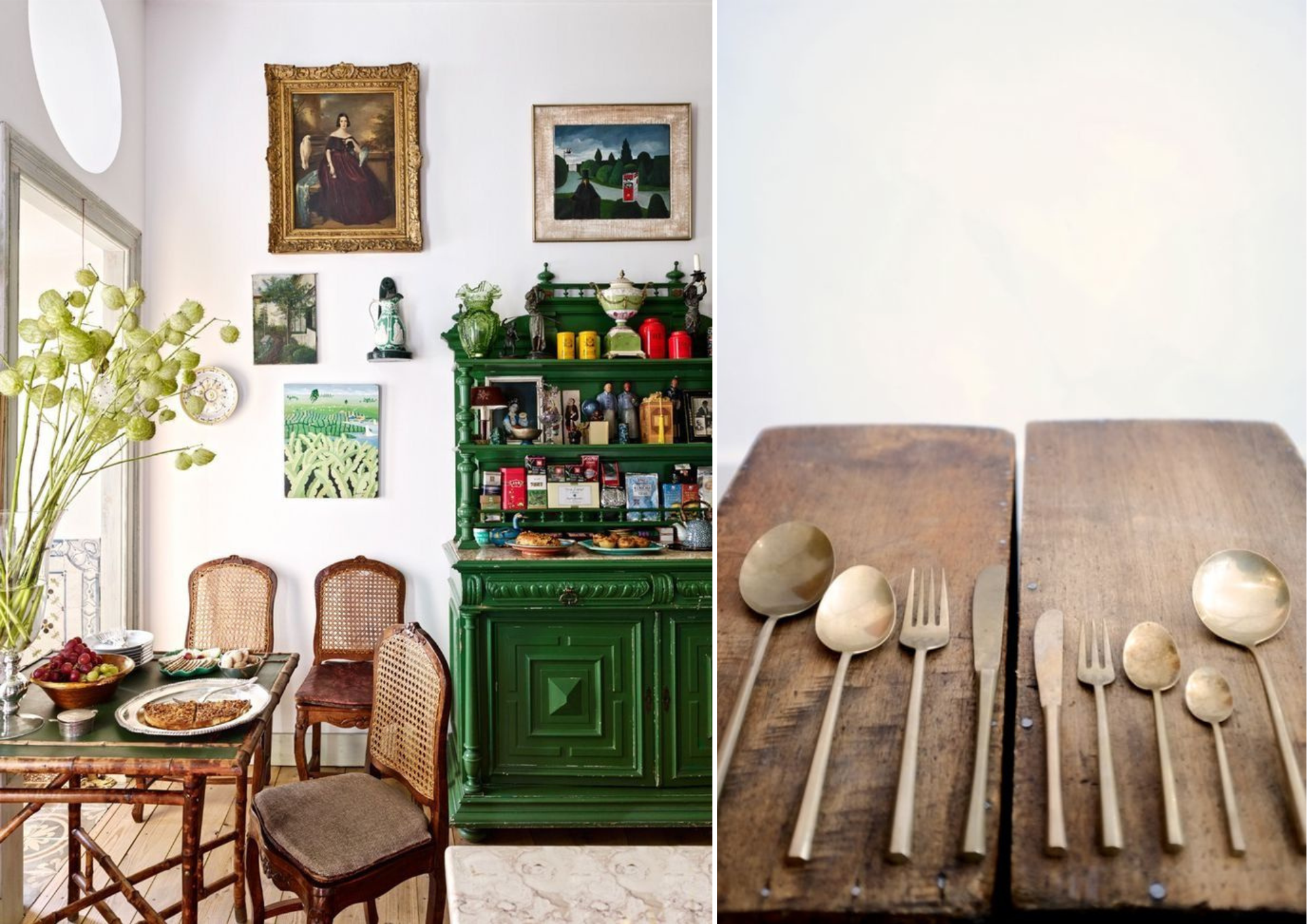 Bohemian chic interior design, vintage brassware