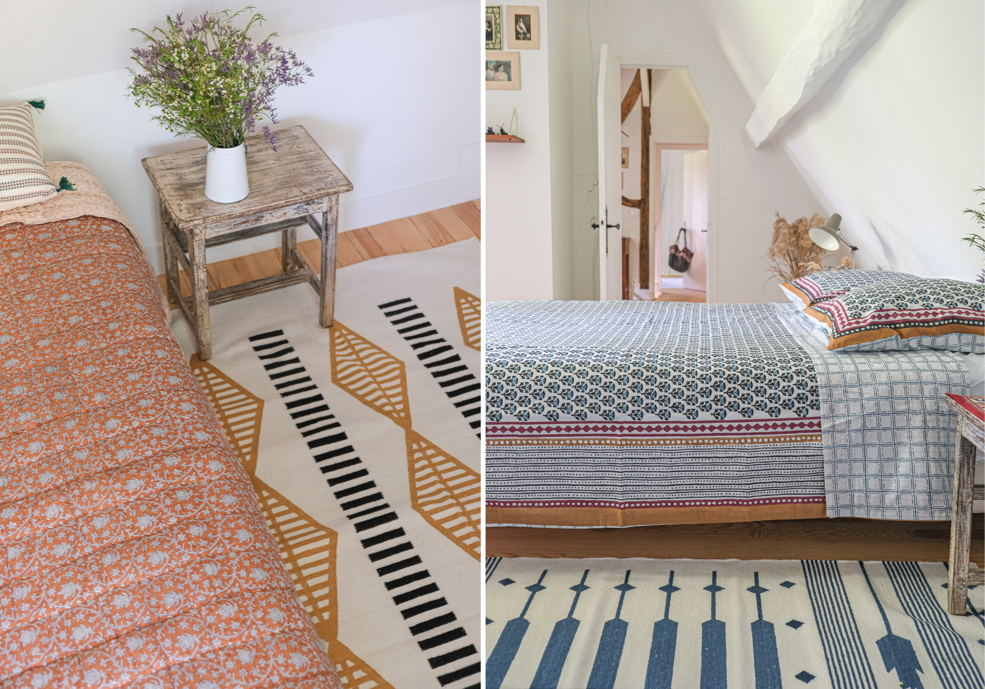 Linge de lit imprimé et tapis indiens Jamini
