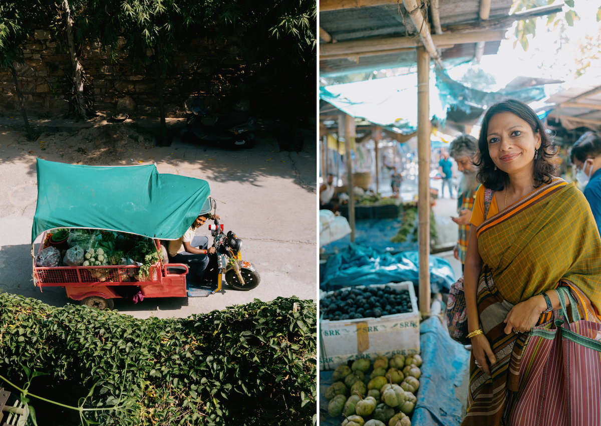Spice vendor and Indian woman in sari