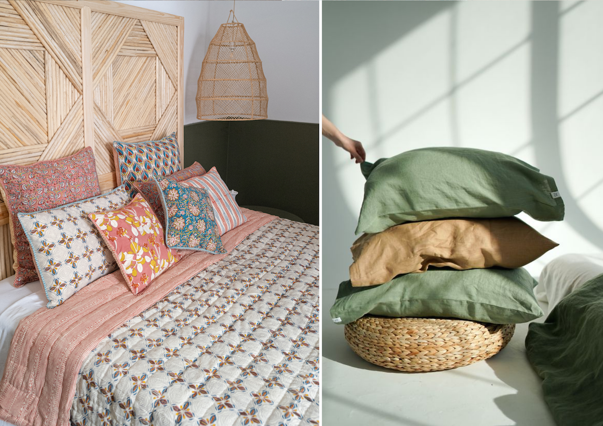Boho chic bedding and Indian cushions