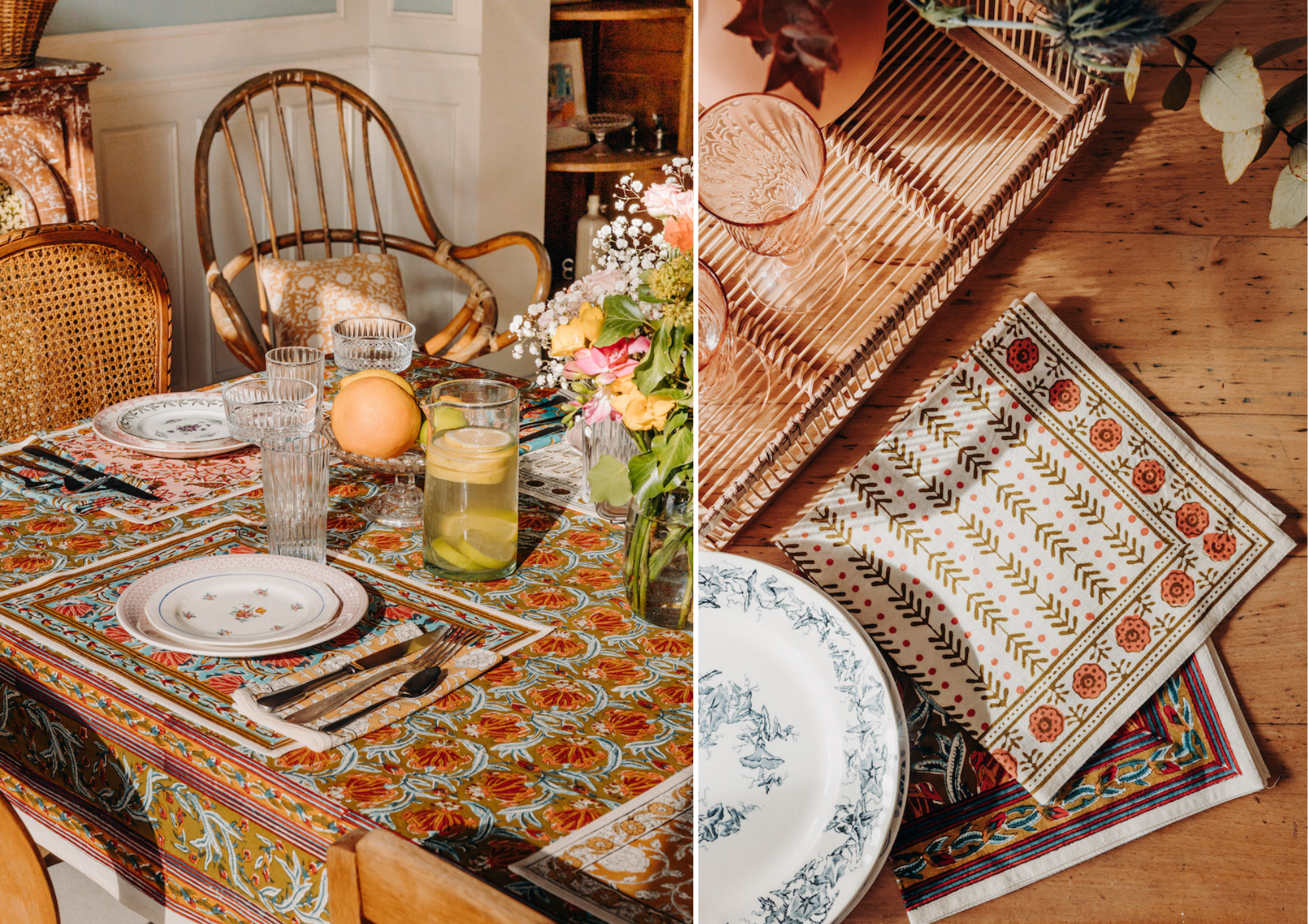 Boho chic table linen, bohemian dining decor