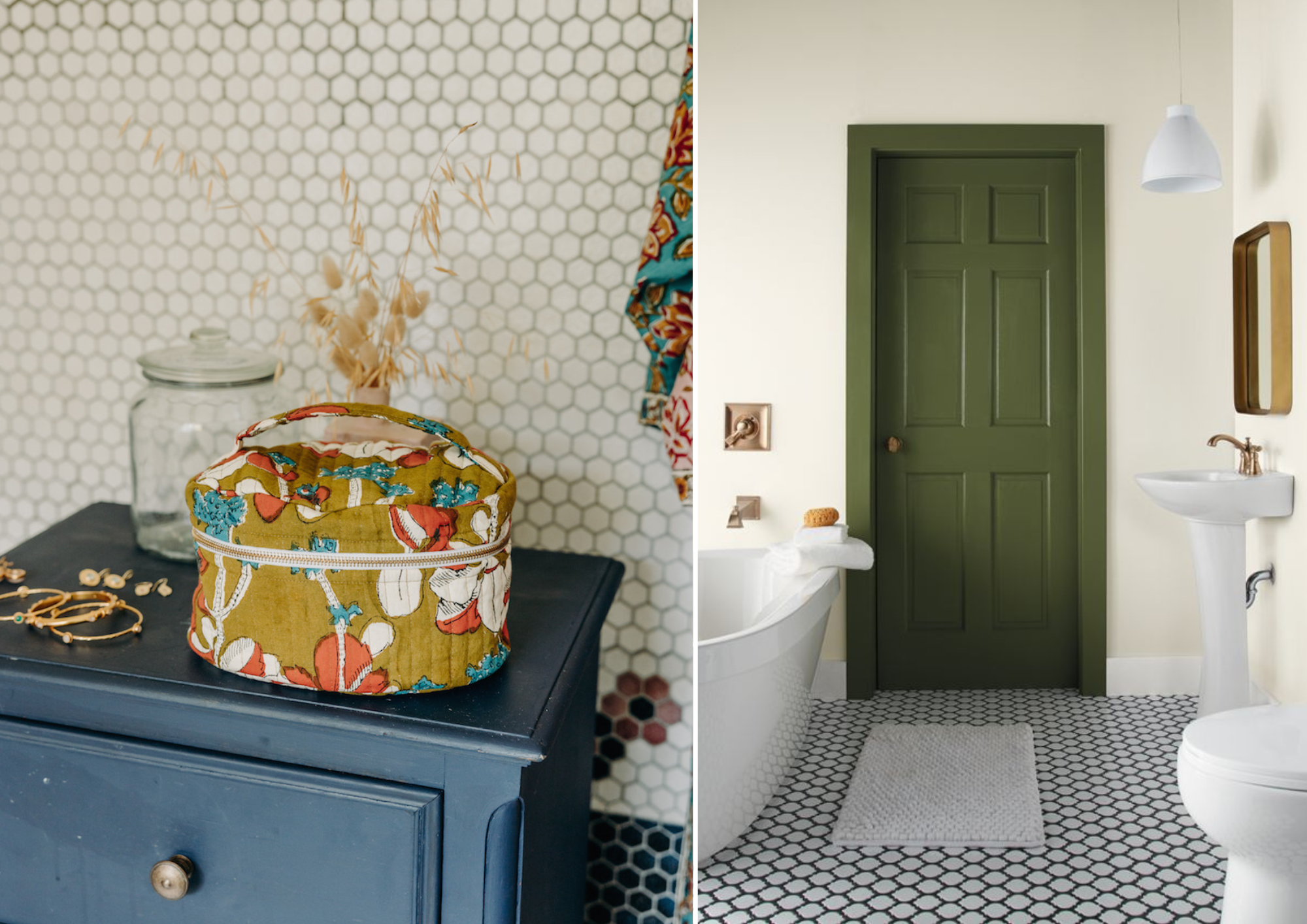 Olive green cotton vanity, bathroom decor