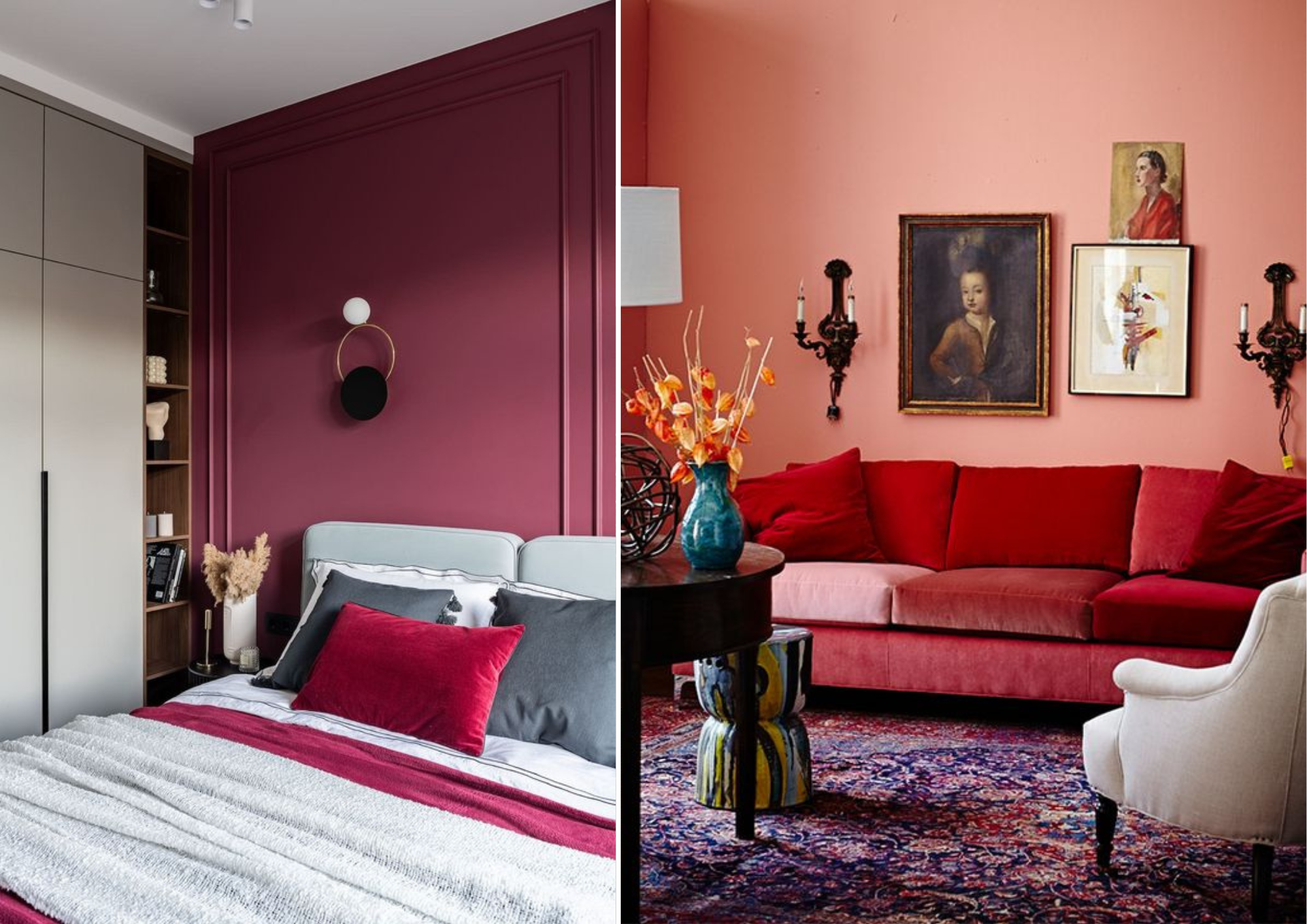 Décoration de chambre à coucher avec couleur Magenta, Déco salon rouge carmin