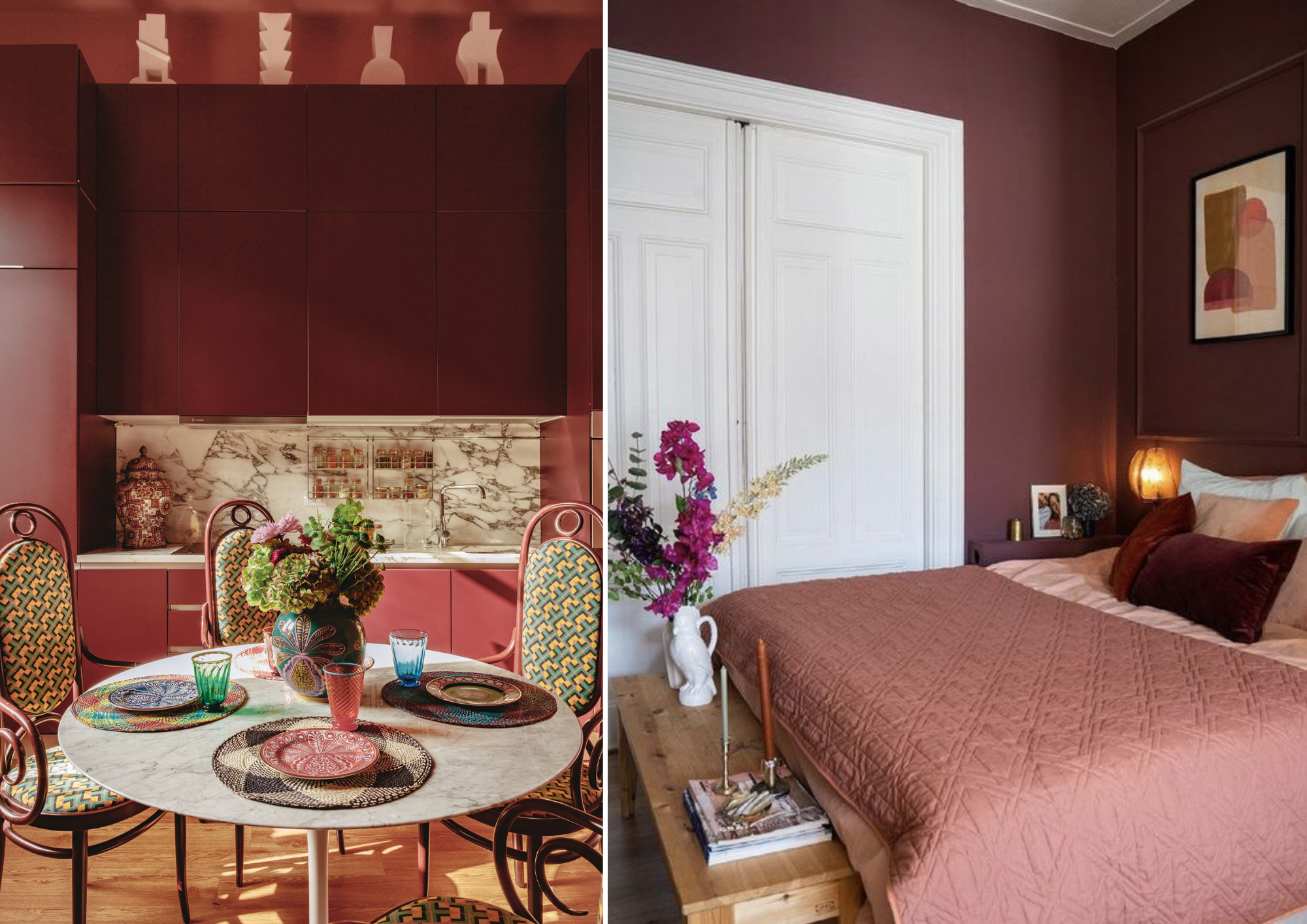 Appartement de la designer J.J. Martin’s à Milan par Matthieu Salvaing, Inspirations déco chambre à coucher Magenta