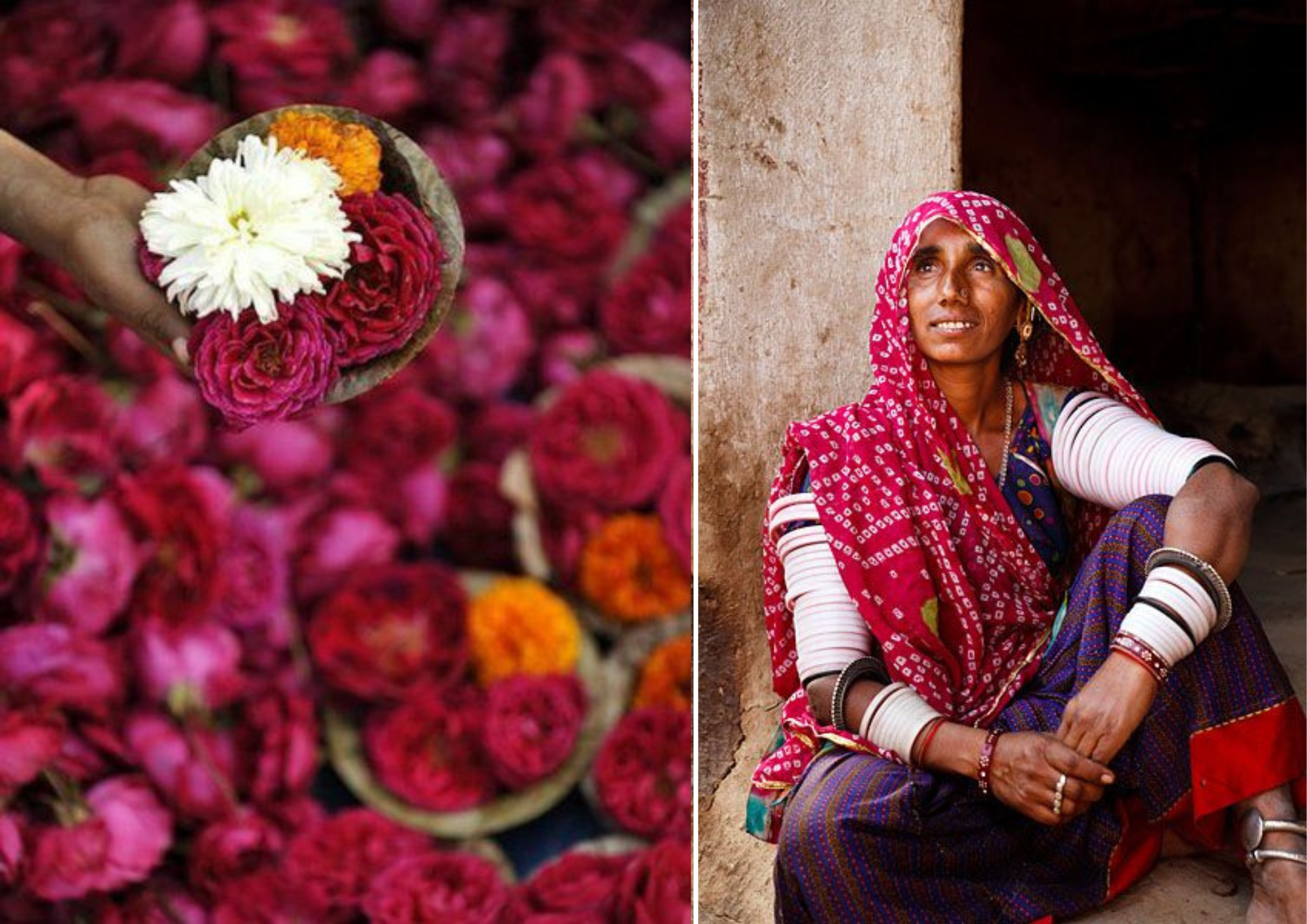 Marché aux fleurs en Inde, Femme indienne en sari