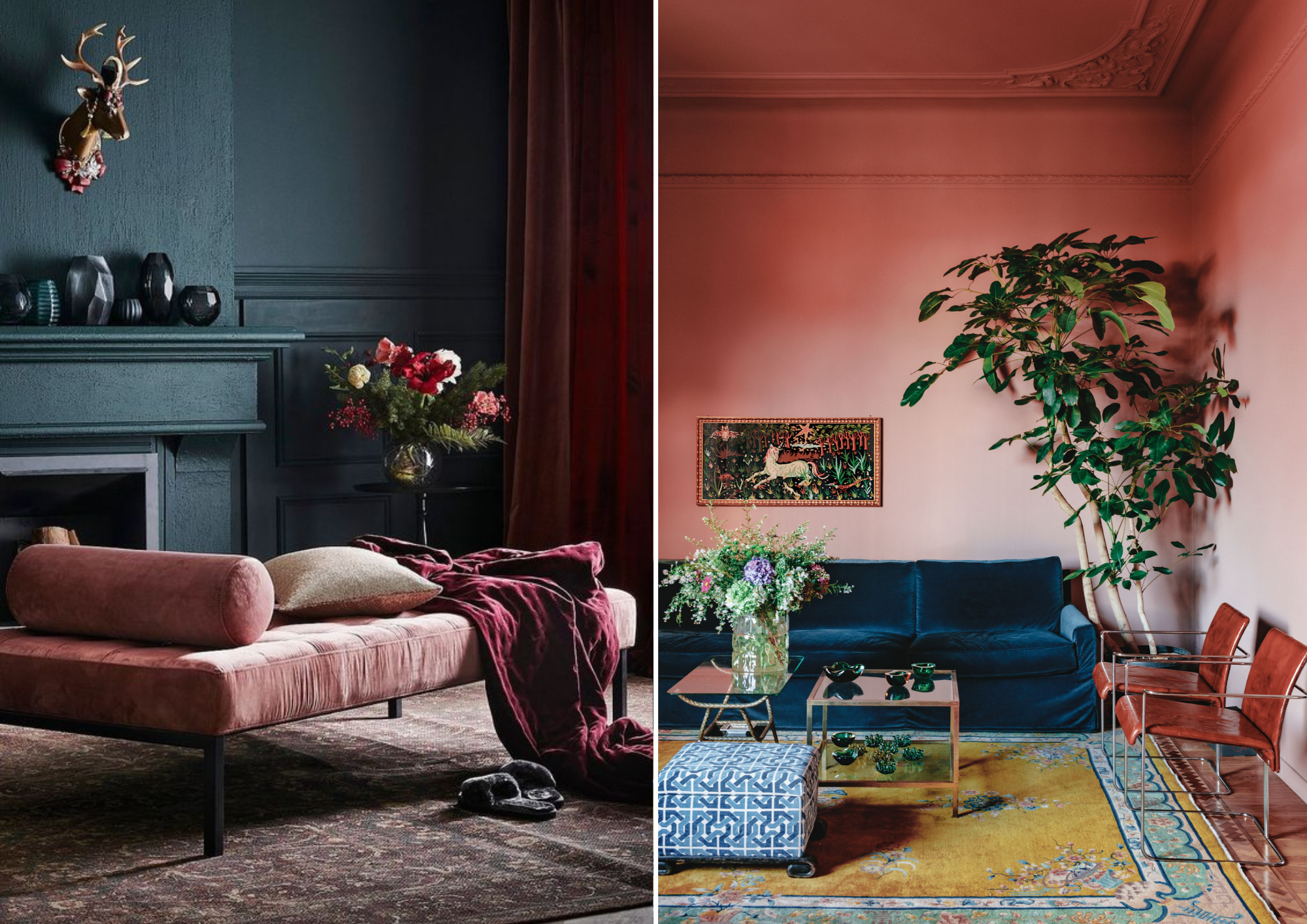 Décoration de salon Viva Magenta, Appartement de la designer J.J. Martin à Milan par Matthieu Salvaing pour AD Magazine