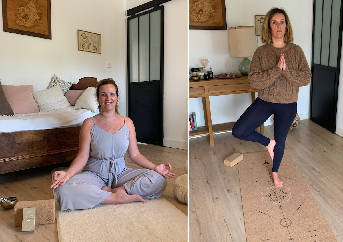 Mathilde, creator of the yoga brand Yogom, in a yoga session