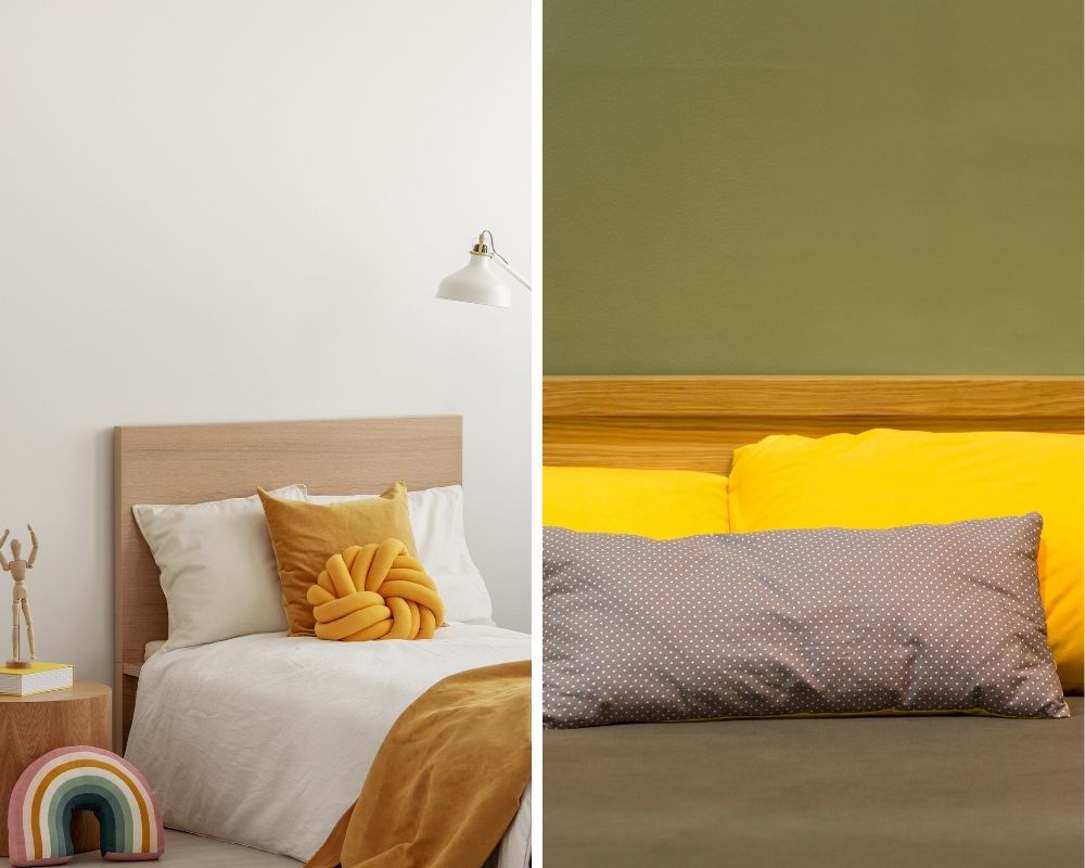 graphic motifs on yellow wallpaper